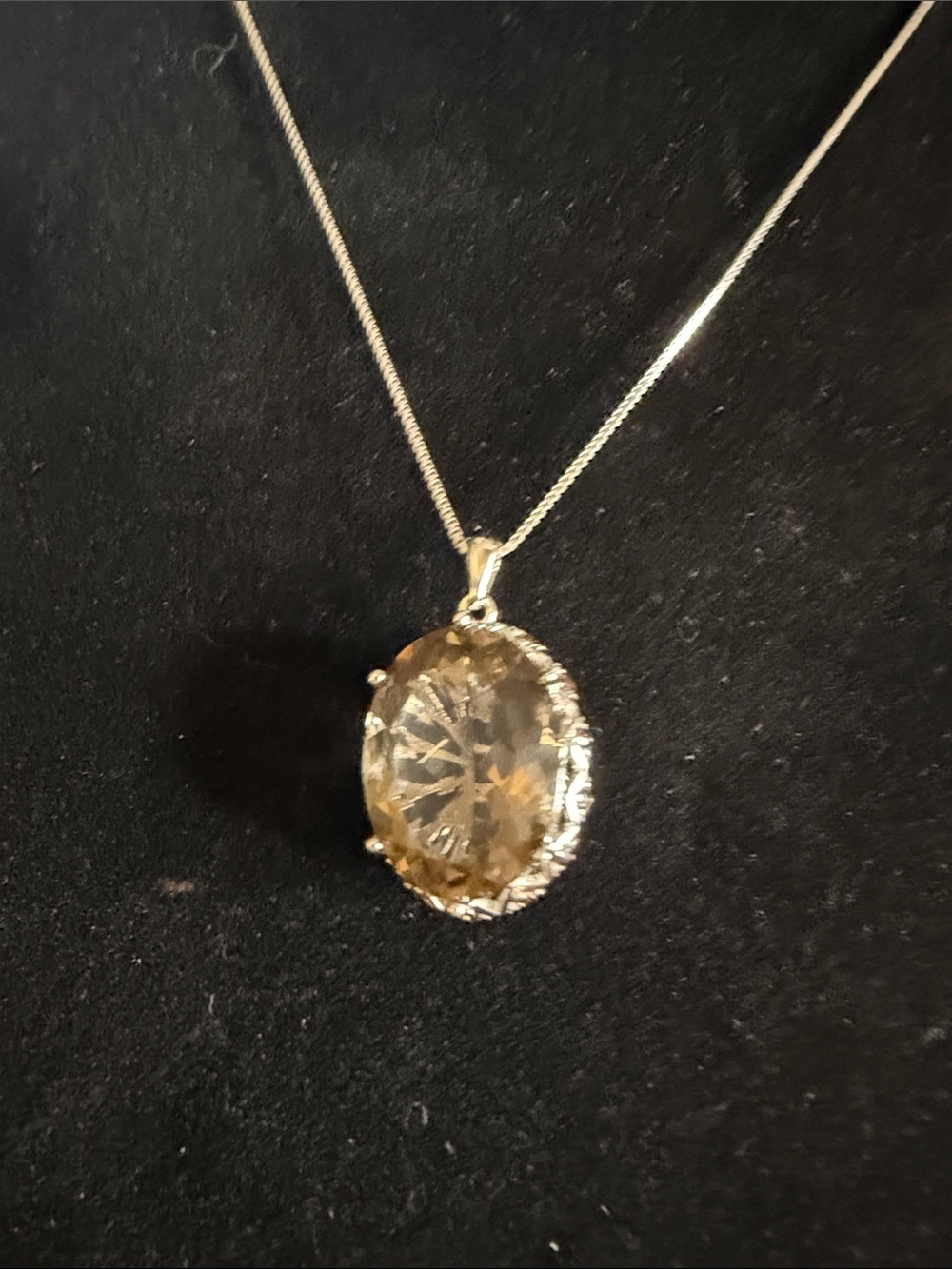 Smokey Quartz 925 Sterling Silver Large Oval Pendant Necklace 18”